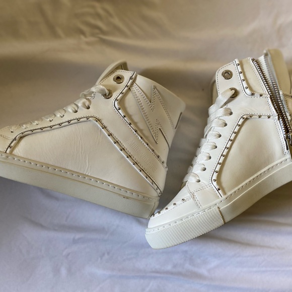 Zadig&Voltaire White Studded High Flash Leather Sneakers - Picture 4 of 7